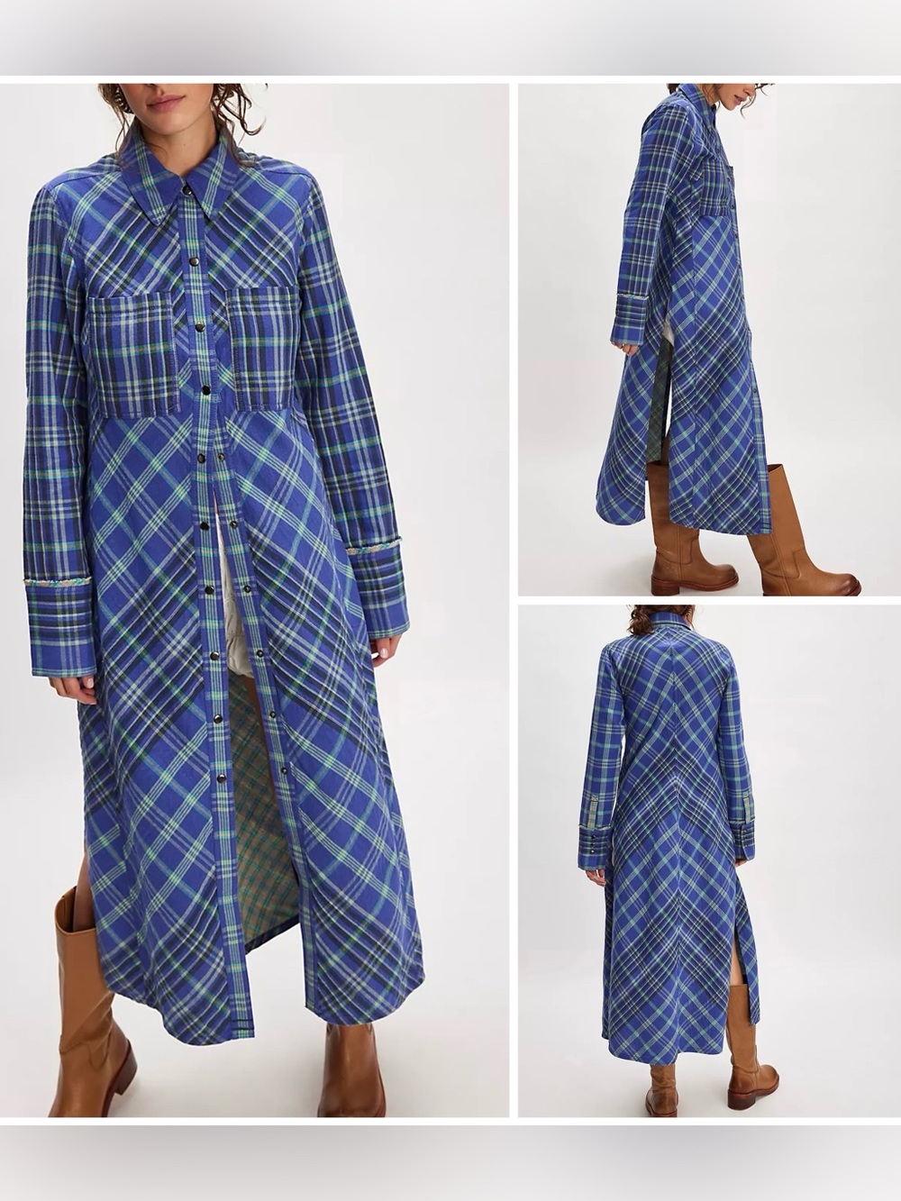 NWT Free People We The Free Ruth Long Shirt - cobalt combo blue - size 2